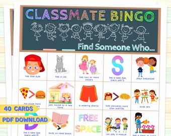 Classmate Get to Know You Bingo, BACK TO SCHOOL Icebreaker, Kids find the Guest Bingo kids, Printable Find Someone Who Bingo, Fun Classroom