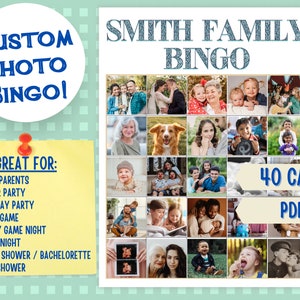 Bingo con fotos personalizado, juego de Navidad, regalo de cumpleaños personalizado, juegos familiares divertidos, juego de Pascua, juegos de reunión familiar de Pascua, Acción de Gracias