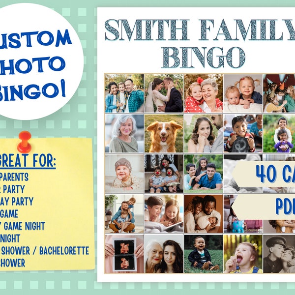 Aangepaste fotobingo, kerstspel, gepersonaliseerde verjaardagscadeau, leuke familiespellen, kerstfamiliespel, reüniespellen, vrienden geven