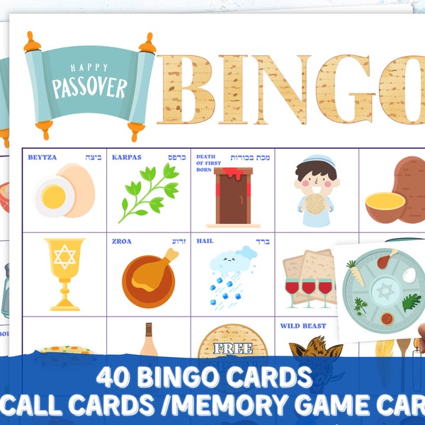 PASSOVER Bingo | PESACH Game | Fun Passover Activities | Kids Passover | Passover Seder | Printable Passover Busy | Fun Passover Learning