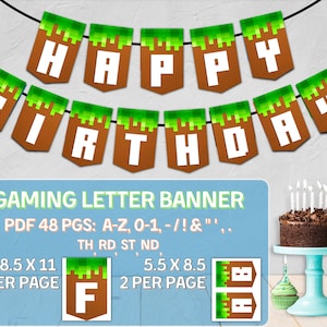Party Banner Instant Download, Gamer Party, Pixel Mining Game, Minecrafter Party Decorations, Video Game Birthday for Gamer Boy  Gamer Girl