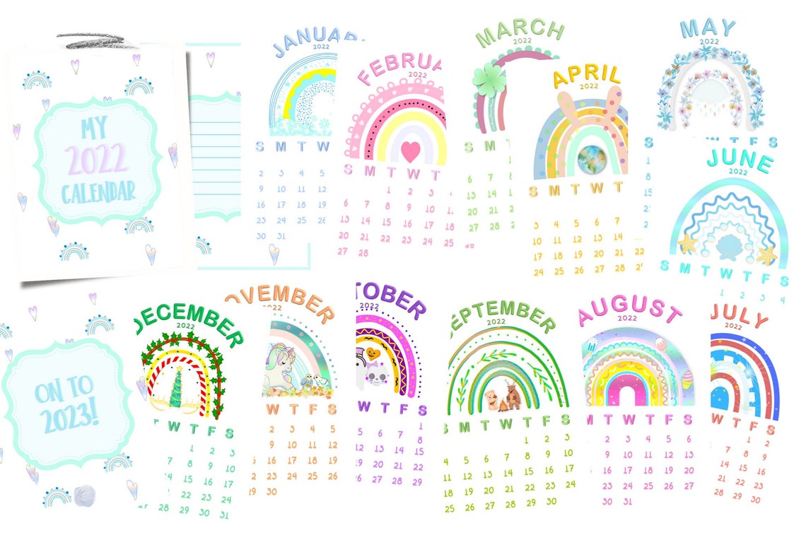 PRINTABLE Rainbow Calendar. Cute Colorful and Girly Calendar. Etsy