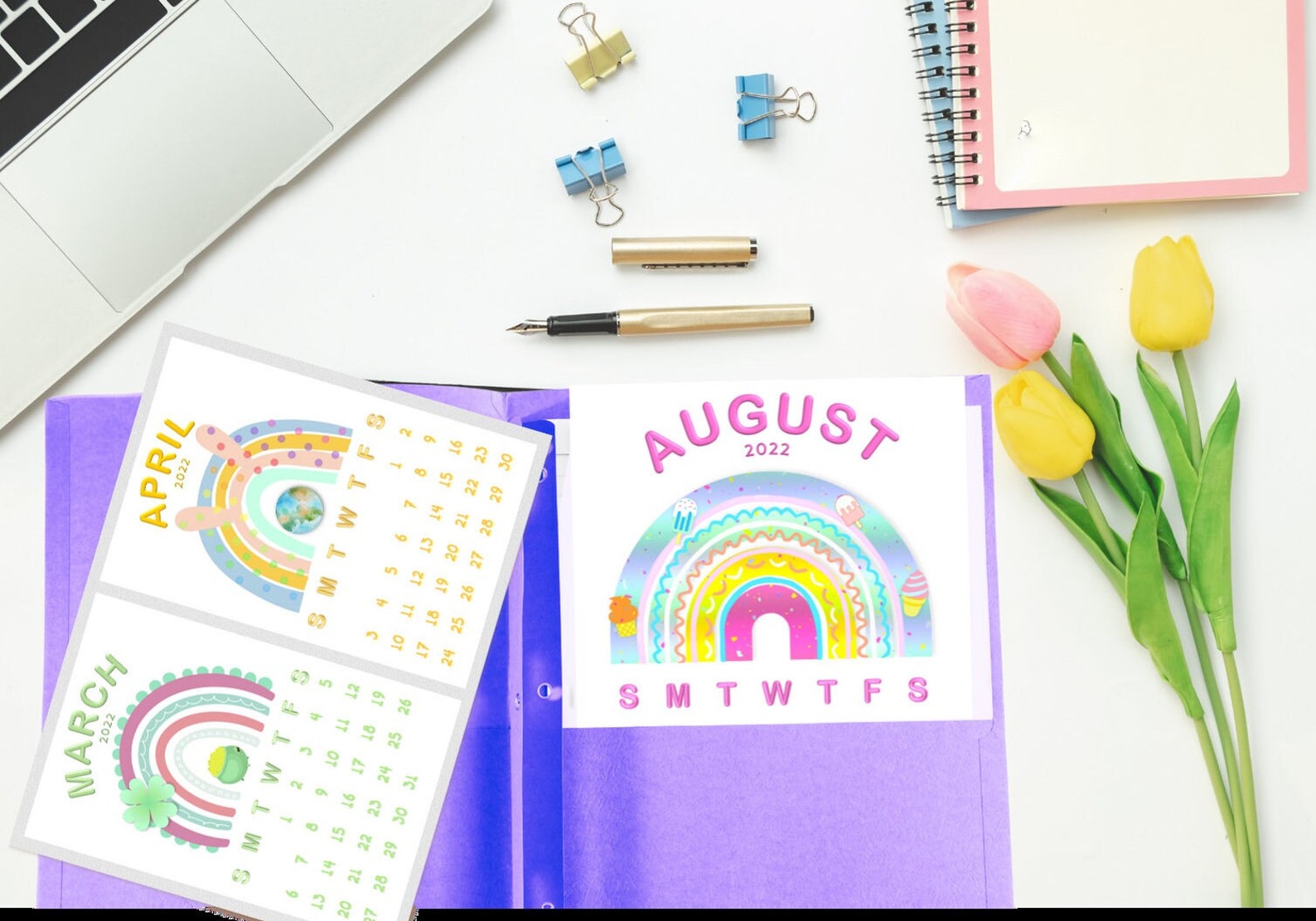 PRINTABLE Rainbow Calendar. Cute Colorful and Girly Calendar. Etsy