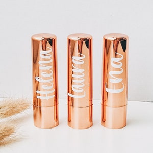 Personalized Lip Balm Gold Rose Gold Blue Small Gift Bridesmaid Maid of Honor JGA Name