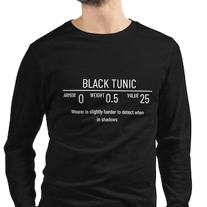 Skyrim Inspired Long Sleeve Shirt, Men&#39;s Skyrim Shirt, Funny Gift Idea, Video Game Shirt, Gamer Gift Ideas, Dragonborn Shirt, Black Tunic