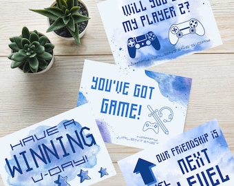 Tarjetas de San Valentín para gamers: Tarjetas de San Valentín para frikis de videojuegos, descarga digital