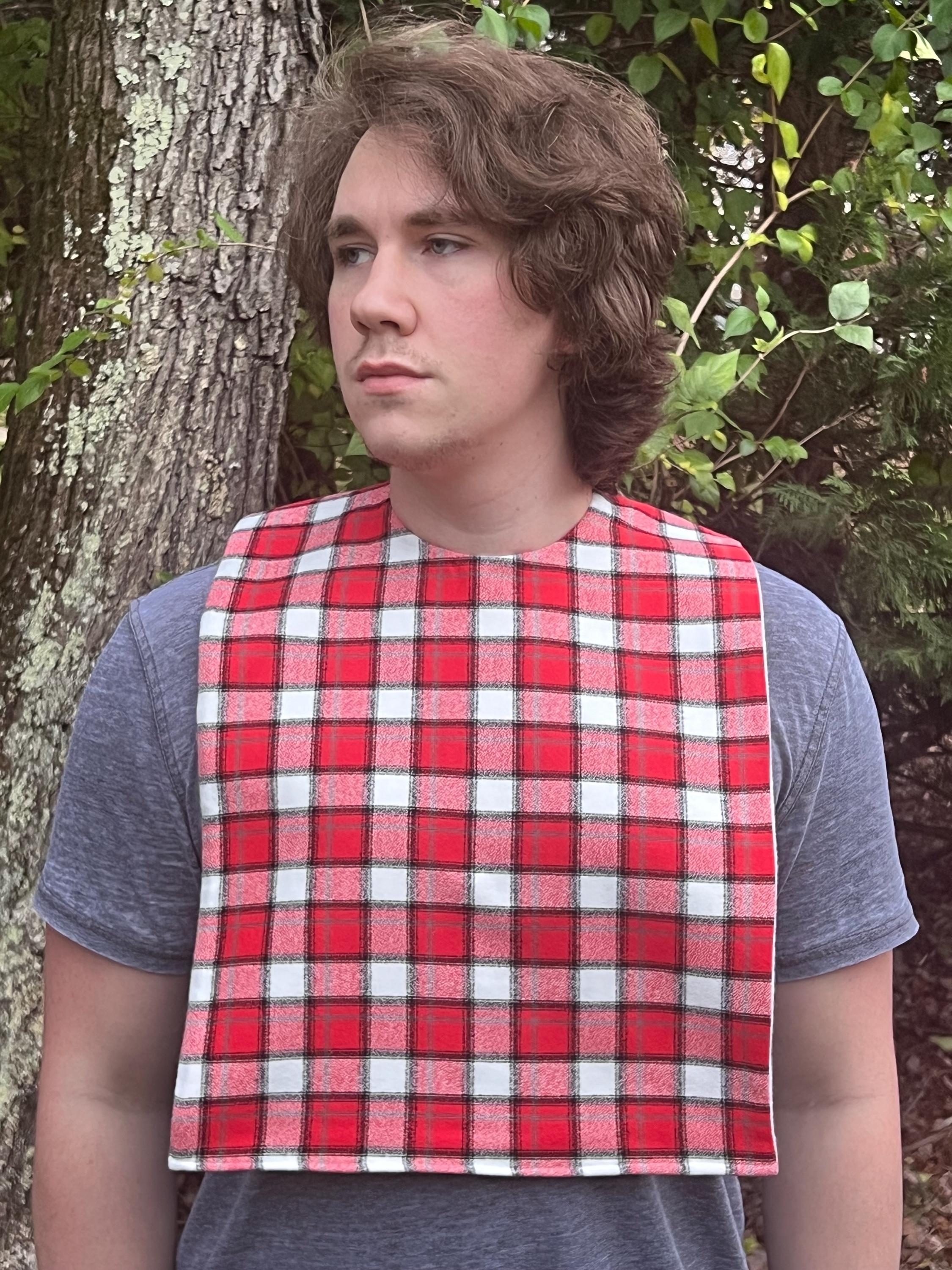 Cardinal in Plaid Flannel With Shoulder Coverage - Luxury Bib for Teens ...