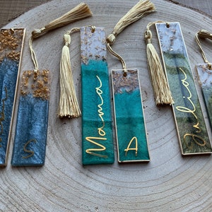From 8.50 EURO: Personalized bookmark made of epoxy resin in various colors and gold | Resin Bookmark | Blue - petrol - green
