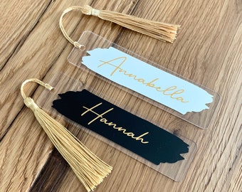 Acryl Lesezeichen personalisiert in Schwarz oder Weiß und Gold | Extra Dünn | Geschenkidee für Leser und Buchliebhaber | Acryl Bookmark