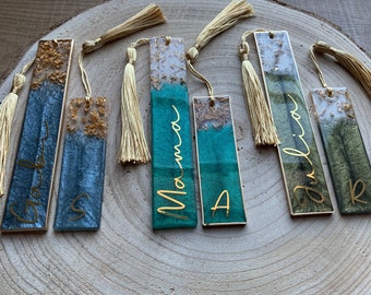 From 8.50 EURO: Personalized bookmark made of epoxy resin in various colors and gold | Resin Bookmark | Blue - petrol - green