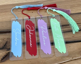 Acryl Lesezeichen personalisiert bunt | Rot - Grün - Lila - Blau | Extra Dünn | Geschenkidee für Leser und Buchliebhaber | Acryl Bookmark