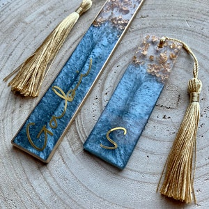 Ab 8,50 EURO: Lesezeichen personalisiert aus Epoxidharz verschiedene Farben und Gold Resin Bookmark Blau Petrol Grün Bild 3