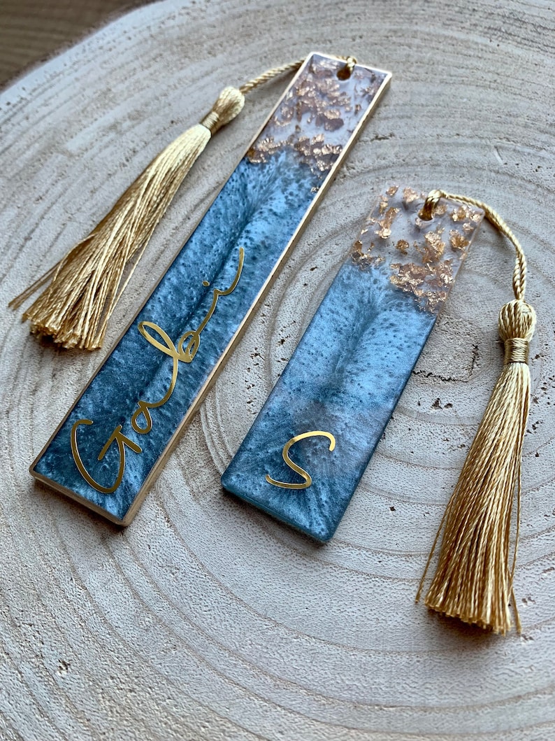 Ab 8,50 EURO: Lesezeichen personalisiert aus Epoxidharz verschiedene Farben und Gold Resin Bookmark Blau Petrol Grün Bild 3