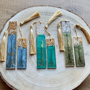 Ab 8,50 EURO: Lesezeichen personalisiert aus Epoxidharz verschiedene Farben und Gold Resin Bookmark Blau Petrol Grün Bild 8