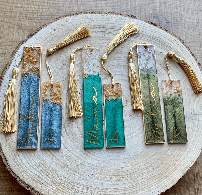 Ab 8,50 EURO: Lesezeichen personalisiert aus Epoxidharz verschiedene Farben und Gold Resin Bookmark Blau Petrol Grün Bild 8