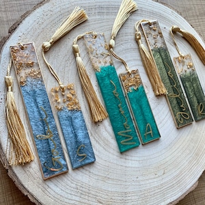 Ab 8,50 EURO: Lesezeichen personalisiert aus Epoxidharz verschiedene Farben und Gold Resin Bookmark Blau Petrol Grün Bild 9