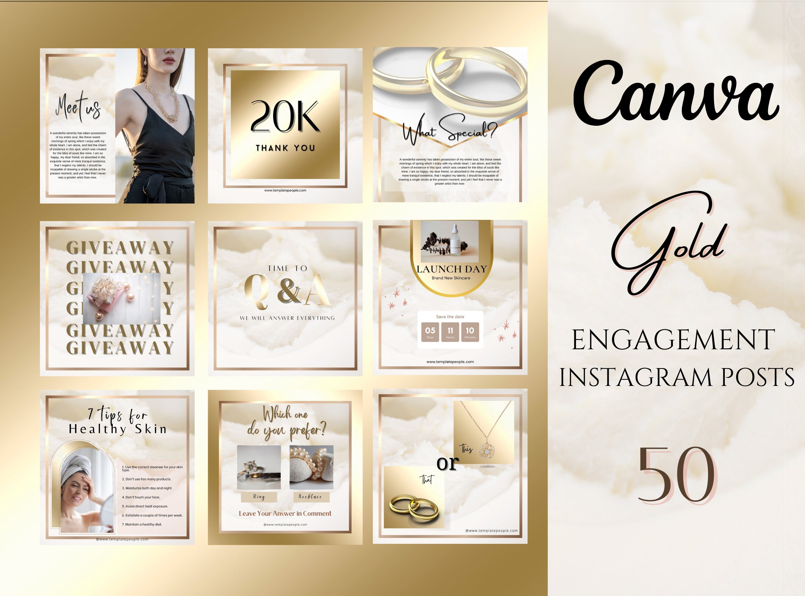 White and Gold Instagram Post Templates Canva, Instagram Story ...