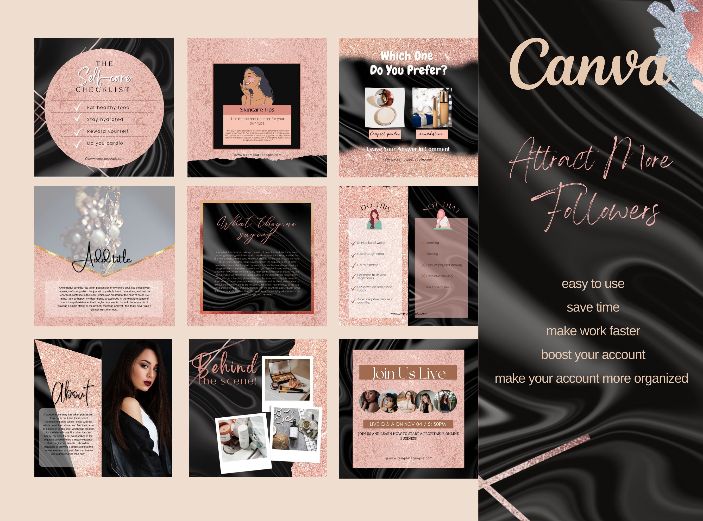 Rose Gold Instagram Post Templates | Instagram Story | Canva Templates ...