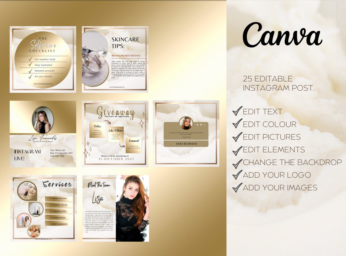 White and Gold Instagram Post Templates Canva, Instagram Story ...