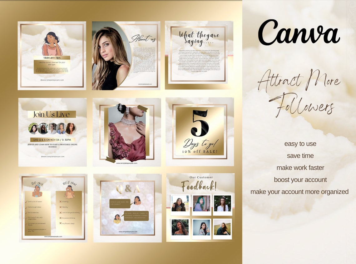 White and Gold Instagram Post Templates Canva, Instagram Story ...