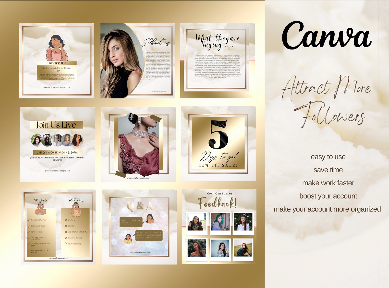 White and Gold Instagram Post Templates Canva, Instagram Story ...
