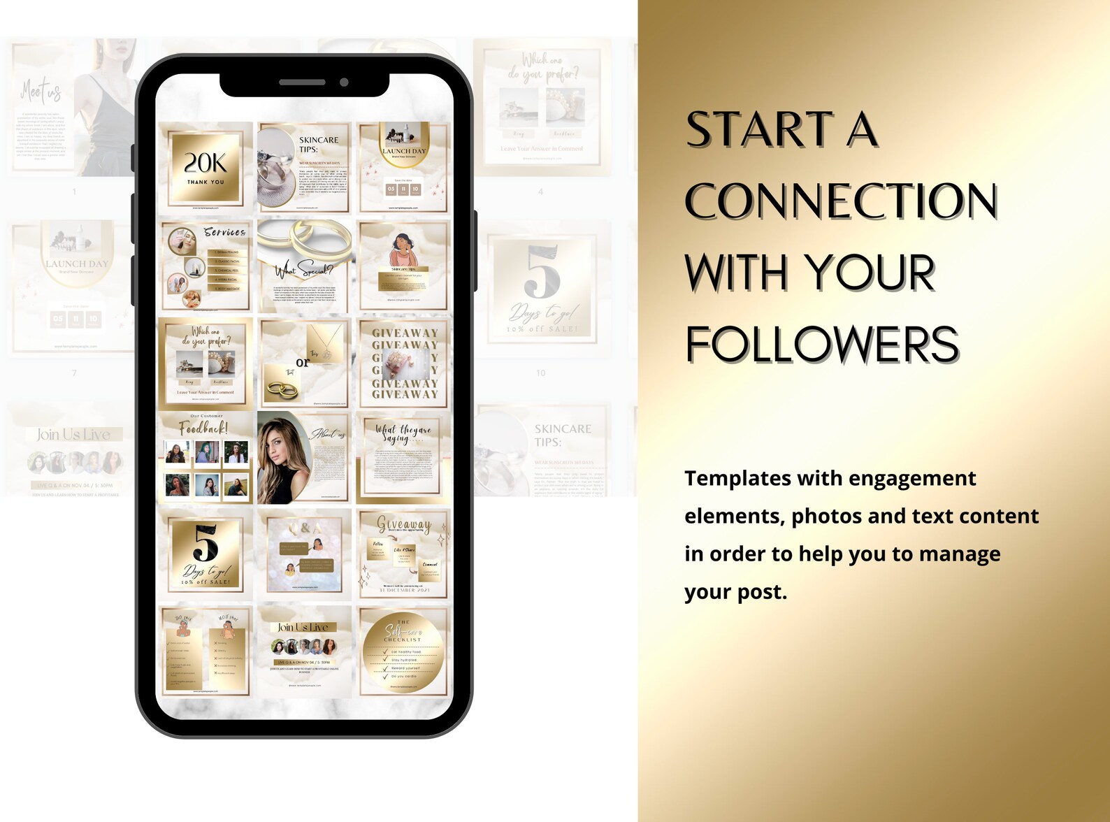 White and Gold Instagram Post Templates Canva, Instagram Story ...