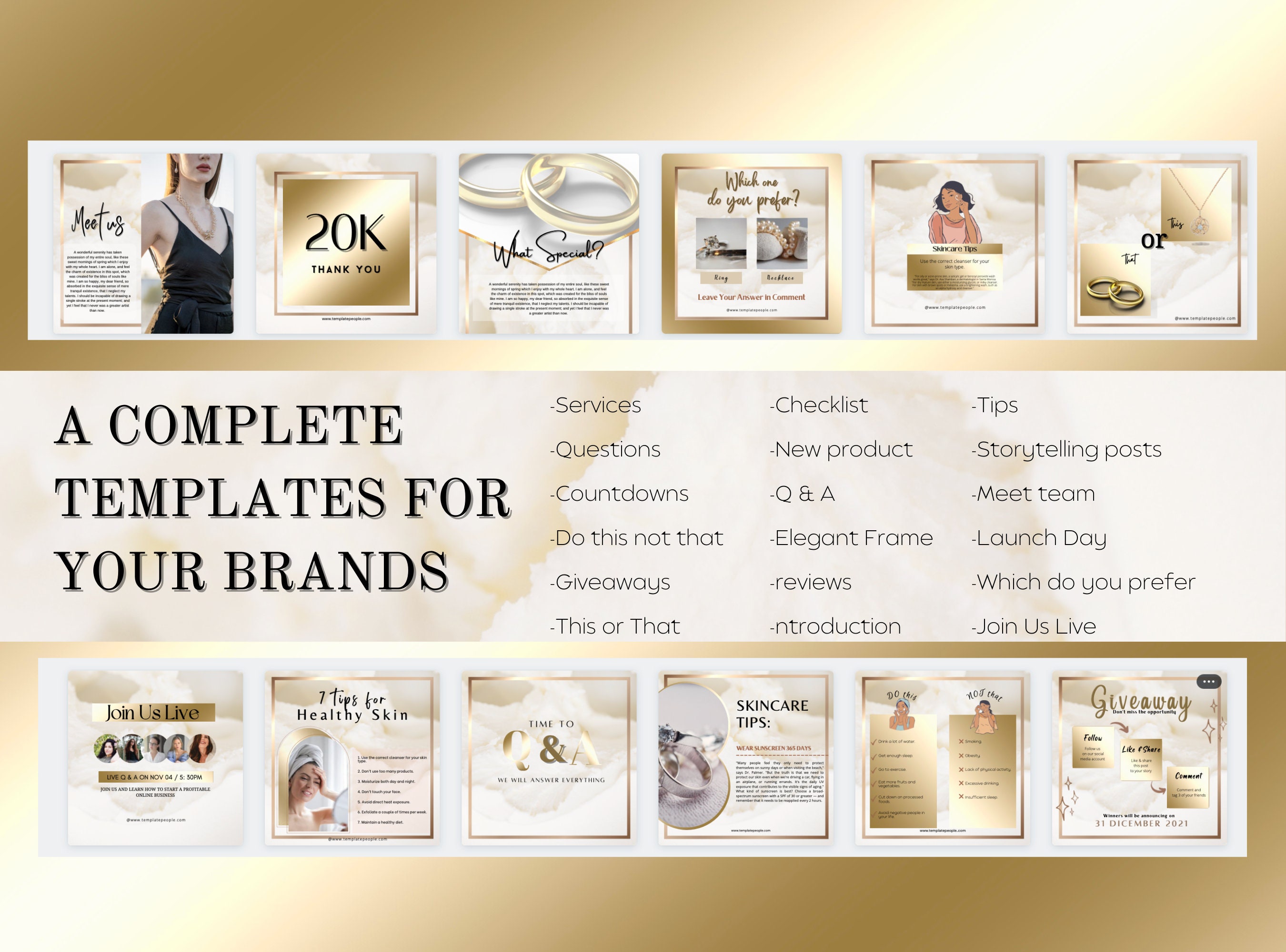 White and Gold Instagram Post Templates Canva, Instagram Story ...
