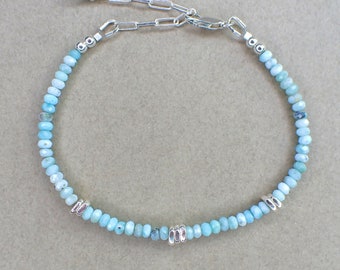 Larimar and Thai Silver Stacking Gemstone Bracelet