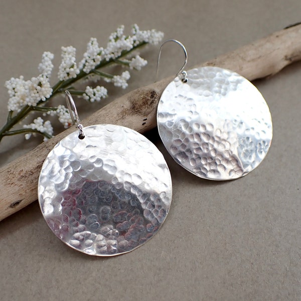 Sterling Silver Hammered Disk Earrings | Beautiful Boho Sterling Silver Earrings | Boho Jewelry