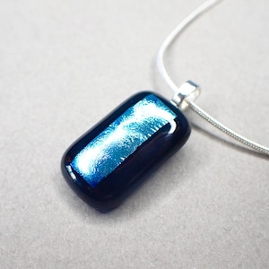 Unique Fused Glass Pendant/Black with Dichroic Blue Strip/Boho Necklace/Gift for Her/Gift for Mom/