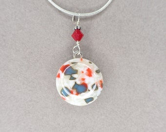 Necklace-Red/White/Blue fused glass pendant-necklace-gift-unique