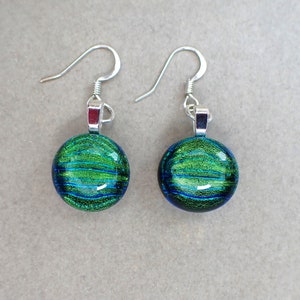 Beautiful Fused Glass Earrings | Green Dichroic Fused Glass Boho Jewelry