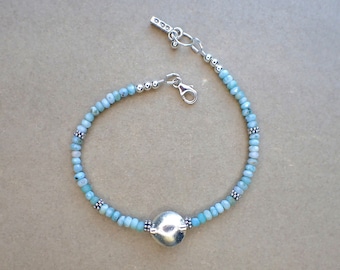 Larimar and Karen Hill Tribe Silver Layering Bracelet | Semi-Precious Beaded Boho