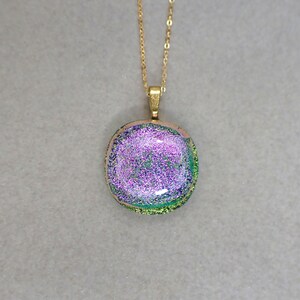 Pink and Green Dichroic Fused Glass Pendant | Dichroic Fused Glass Jewelry | Boho Dichroic Necklace | Gift for Her