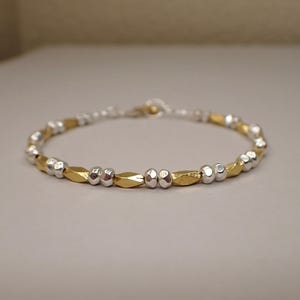 Vermeil Gold and Fine Silver Karen Hill Tribe Stacking Bracelet | Mixed Metals Boho Bracelet | Small and Dainty Fine Metal Bracelet