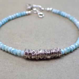 Gorgeous Larimar and Karen Hill Tribe Beaded Bracelet | Gemstone and Fine Silver Bracelet | Boho Layering Bracelet