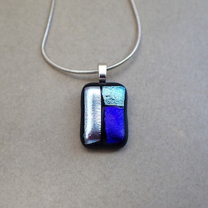 Silver, Blue and Teal Dichroic Fused Glass Pendant | Dichroic Fused Glass Jewelry | Boho Dichroic Necklace | Gift for Her