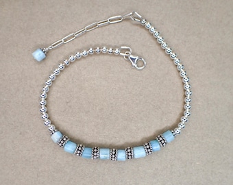 Larimar Gemstone Beaded Bracelet | Sterling Silver Larimar Adjustable Bracelet | Gift for her | Boho Jewelry