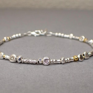 Karen Hill Tribe | Thai Silver and Vermeil Stacking Bracelet | Mixed Metal Boho Bracelet | Small and Dainty Bracelet | Gift for Her
