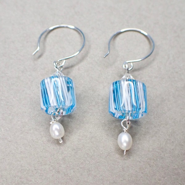 Earrings, Furnace Glass, Swarovski Crystal and Freshwater Pearl