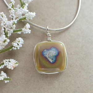 Fused Glass Pendant with Silver Heart and Wire Wrapped Bail | Reactive Fused Glass Jewelry | Boho Necklace