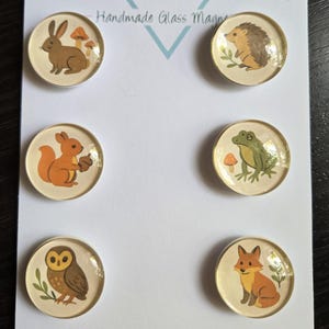 Woodland Animal Magnets, Button Pin, Glass, Cabochon, Fridge Magnets, Home Decor, Gift Idea