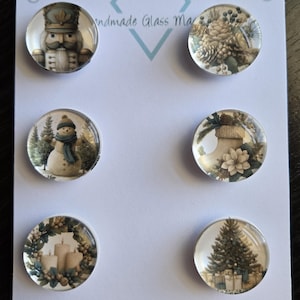 Vintage Style Christmas Magnets, Glass, Cabochon, Fridge Magnets, Home Decor, Gift Idea