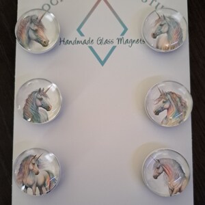 Unicorn Magnets, Watercolor Style, Glass, Cabochon, Fridge Magnets, Home Decor, Gift Idea