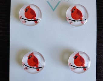 Cardinal Magnets, Keychain, Cabochon, Fridge Magnets, Home Decor, Gift Idea