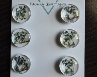Schnauzer Magnets, Button Pin, Glass, Cabochon, Fridge Magnets, Home Decor, Gift Idea