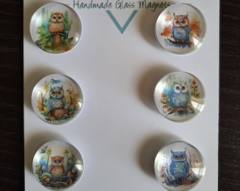 Cute Forest Owl Magnets, Glass, Cabochon, Fridge Magnets, Home Decor, Gift Idea