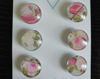 Vintage Rose Magnets, Cabochon, Fridge Magnets, Home Decor, Gift Idea