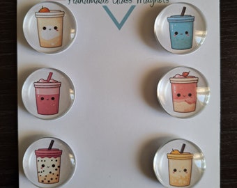 Kawaii Boba Tea Magnets, Button Pin, Glass, Cabochon, Fridge Magnets, Home Decor, Gift Idea
