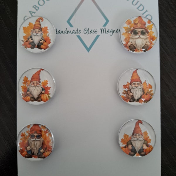 Autumn Gnome Magnets, Glass, Cabochon, Fridge Magnets, Home Decor, Gift Idea